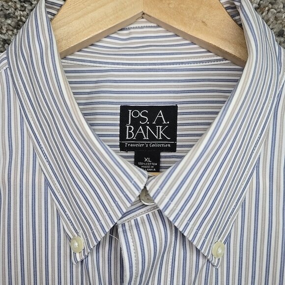 Jos A Bank Shirt Mens XL Blue Striped Button Down Travelers Cotton Pocket - Picture 6 of 7